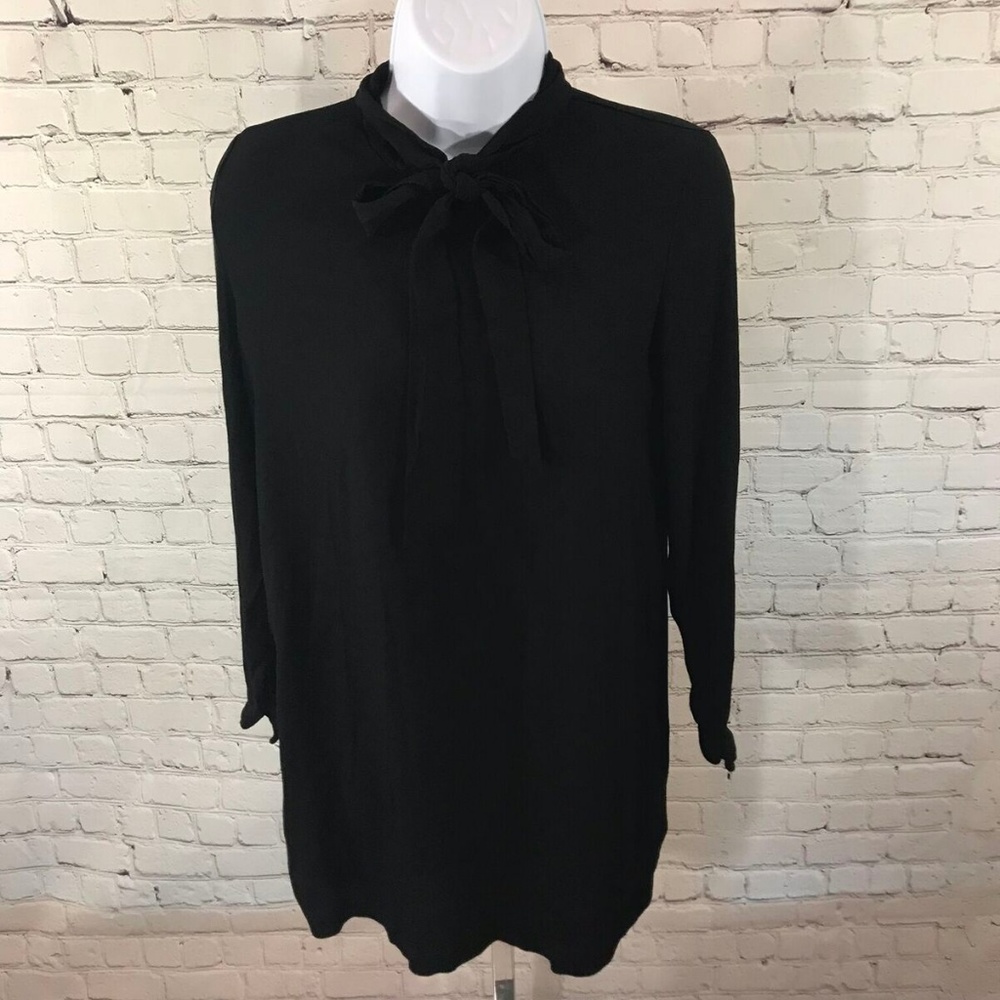Forever 21 Black Tie Neck Long Sleeve Dress Sz S
